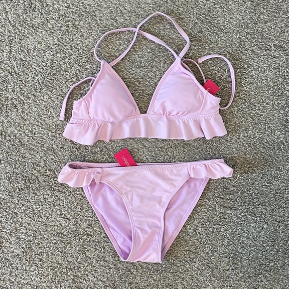 NWT Xhilaration Lavender Bikini SET - Triangle Top + Ruffle Cheeky Bikini Bottom - Picture 5 of 6